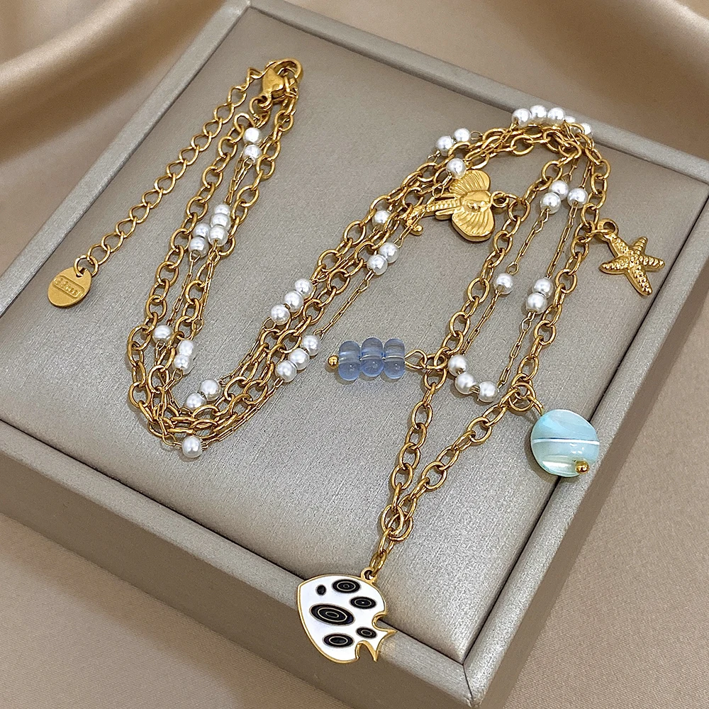 New Fashion Double Layer Stainless Steel Choker Necklace for Women Bohemian Fish Starfish Pendant Necklace Neck Jewelry Gift
New Fashion Double Layer Stainless Steel Choker Necklace for Women Bohemian Fish Starfish Pendant Necklace Neck Jewelry Gift