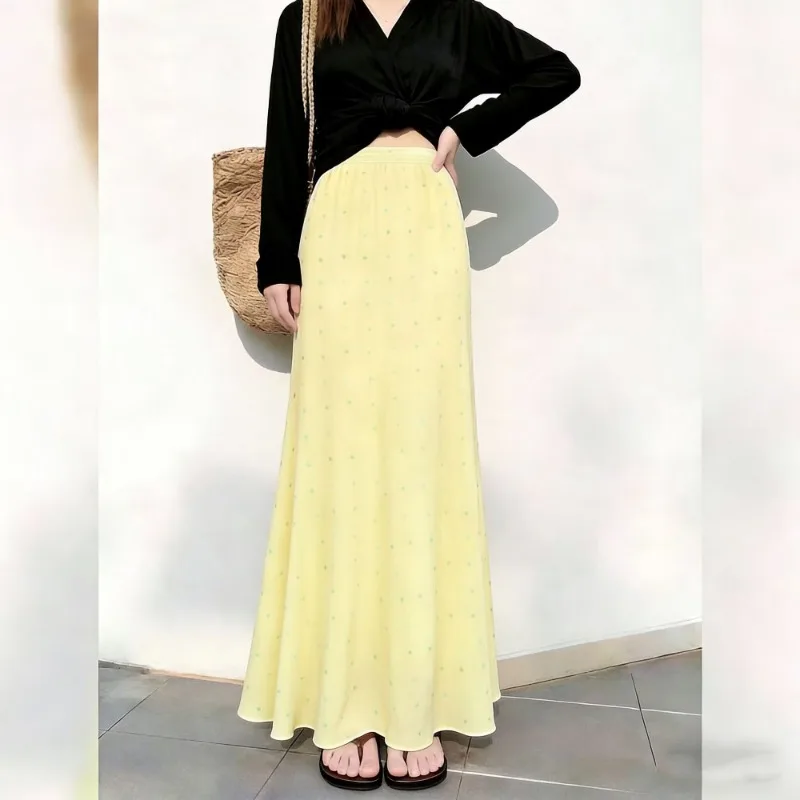 Women Yellow Polka Dot High Waist Flared Long Skirt Slim Elegant Commute Bot
Women Yellow Polka Dot High Waist Flared Long Skirt Slim Elegant Commute Bot