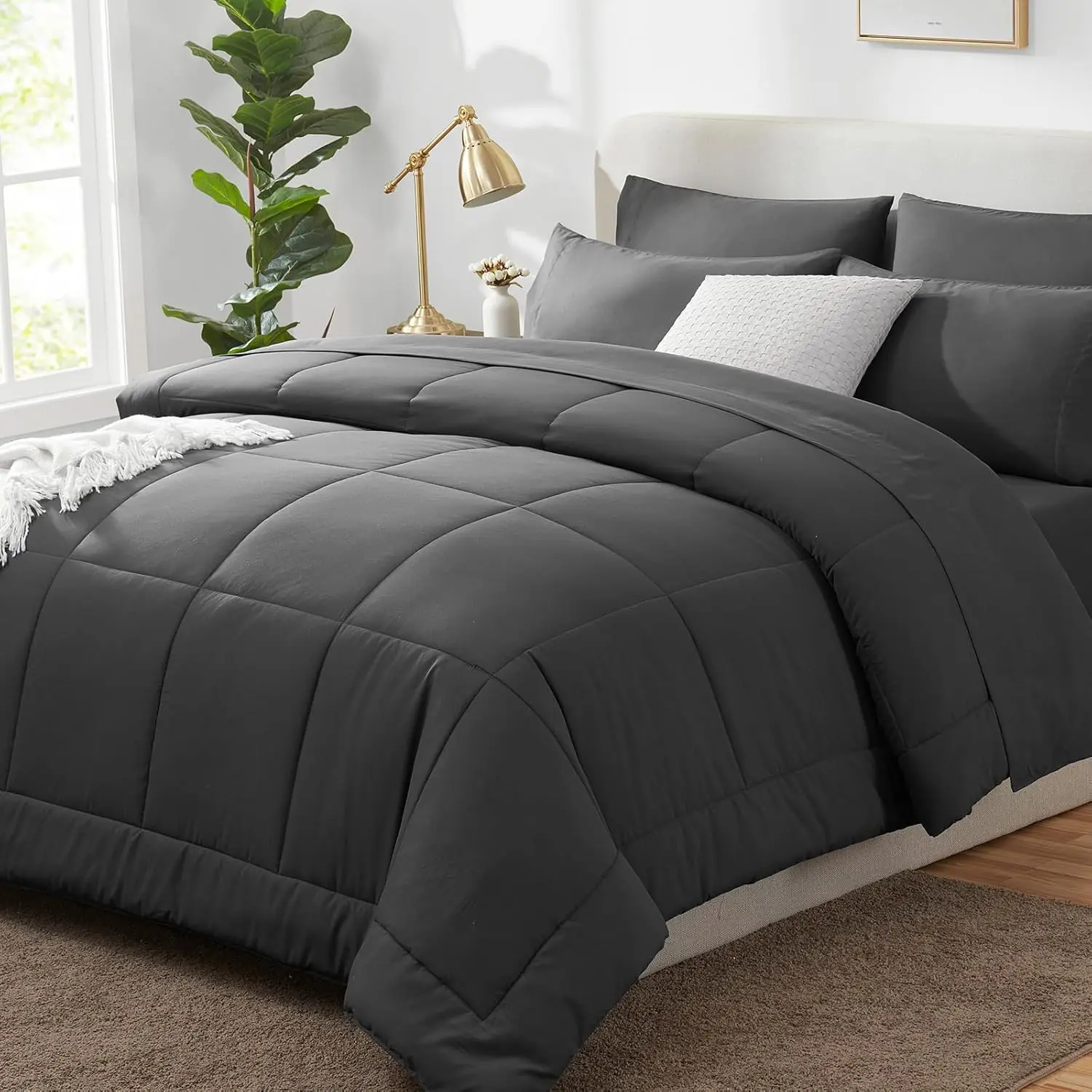 Full Size 7-Piece Bed in a Bag, Dark Grey Quilted Comforter Set with Sheets & Pillowcases for All Seasons
Full Size 7-Piece Bed in a Bag, Dark Grey Quilted Comforter Set with Sheets & Pillowcases for All Seasons