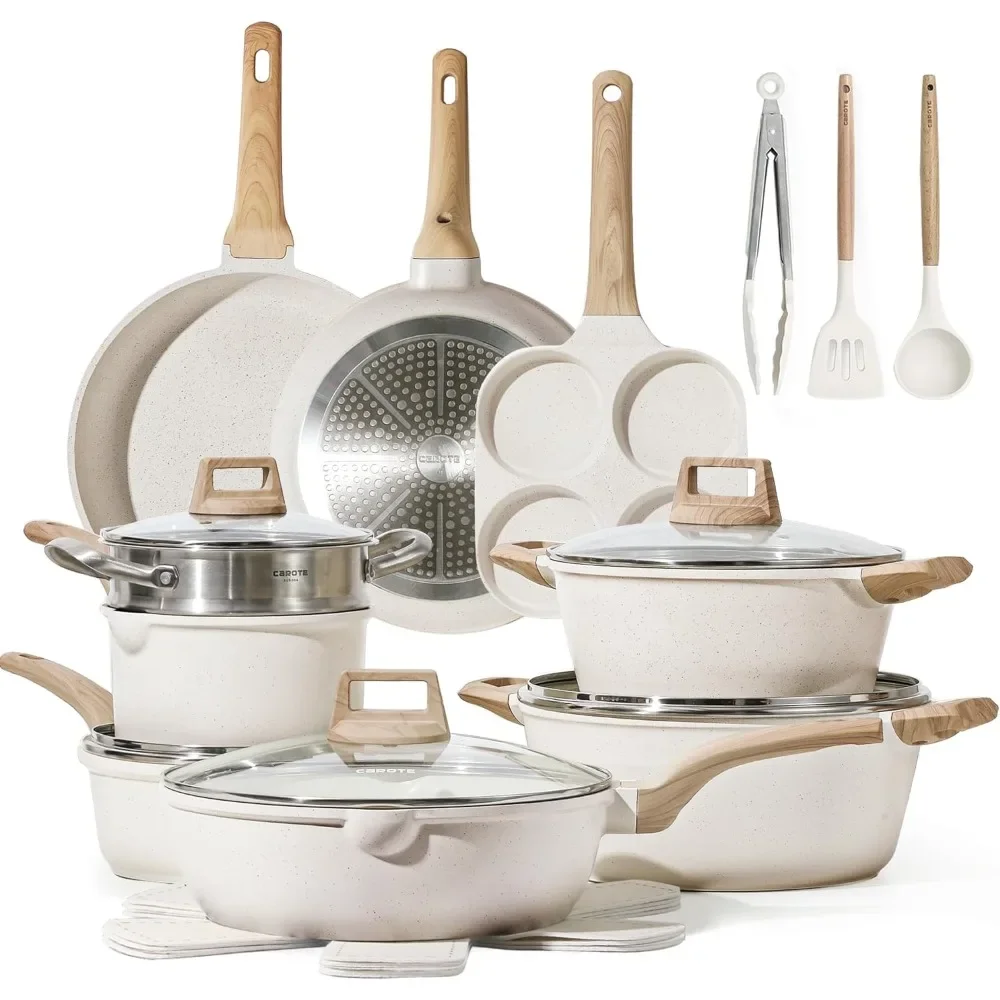 21 Piece Non Stick Cookware Set, Sturdy Die Cast Aluminum Body, Easy To Clean White Granite Texture, Cookware Set
21 Piece Non Stick Cookware Set, Sturdy Die Cast Aluminum Body, Easy To Clean White Granite Texture, Cookware Set