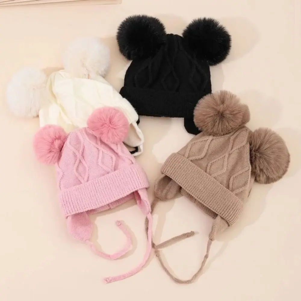 Classic Knitting Ear Protection Hat Diamond Pattern Solid Color Knitted Hat Double Ball Tie Fleece Lined Hat Children Wear
Classic Knitting Ear Protection Hat Diamond Pattern Solid Color Knitted Hat Double Ball Tie Fleece Lined Hat Children Wear