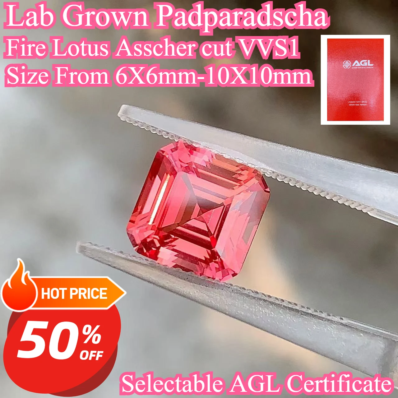 Сапфир Padparadscha Fire Lotus, выращенный в лаборатории, огранка Ашер, для изготовления ювелирных изделий своими руками, с возможностью выбора, с сертификатом AGL
Сапфир Padparadscha Fire Lotus, выращенный в лаборатории, огранка Ашер, для изготовления ювелирных изделий своими руками, с возможностью выбора, с сертификатом AGL