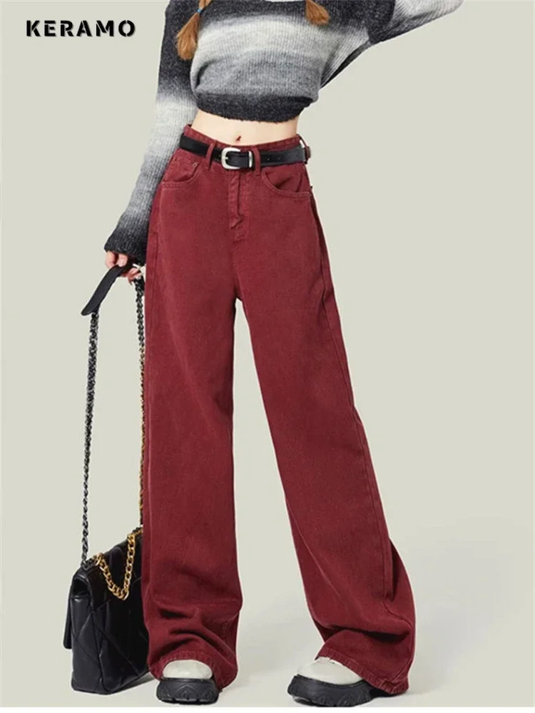 Women's Street Style Wide Leg Red Jeans American Vintage Casual Denim Trousers Female High Waist Loose Straight Pants
Women's Street Style Wide Leg Red Jeans American Vintage Casual Denim Trousers Female High Waist Loose Straight Pants