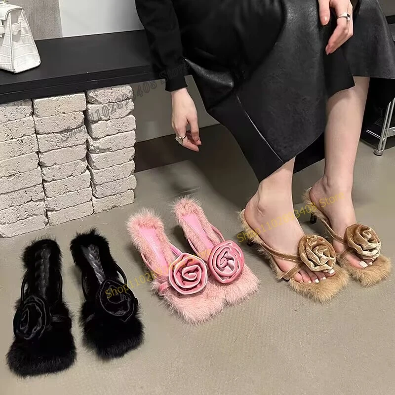 Solid Suede Rose Decor Fur Slippers Square Toe Stiletto High Heel Slip on Women Shoes 2023 New Fashion Sexy Zapatos Para Mujere
Solid Suede Rose Decor Fur Slippers Square Toe Stiletto High Heel Slip on Women Shoes 2023 New Fashion Sexy Zapatos Para Mujere