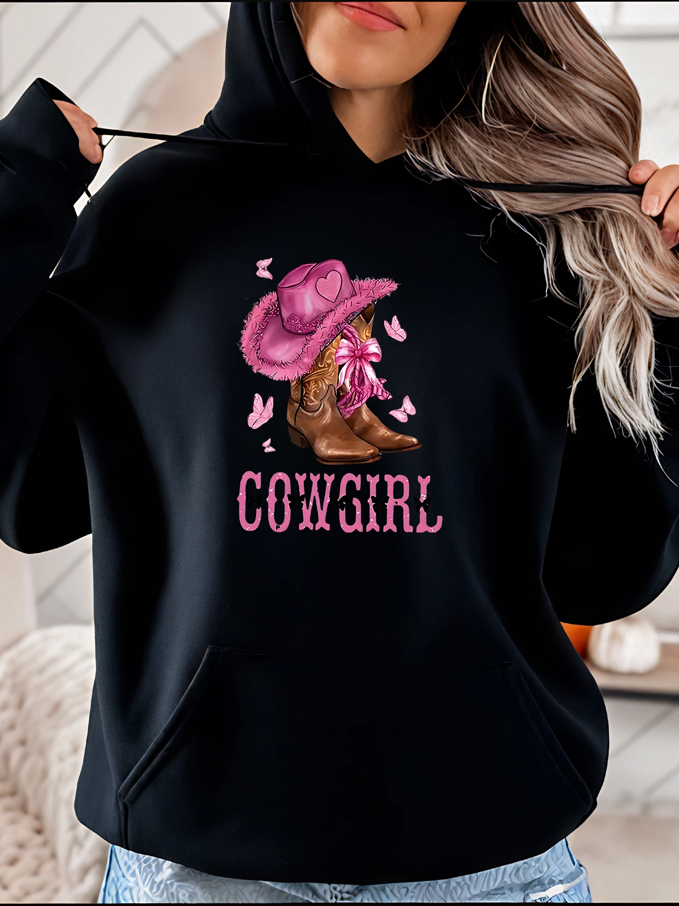 Cowgirl Hoodie Pink Cowboy Hat Boots Print Women's Casual Sweatshirt Fashion Autumn Winter Outwear for Women
Cowgirl Hoodie Pink Cowboy Hat Boots Print Women's Casual Sweatshirt Fashion Autumn Winter Outwear for Women