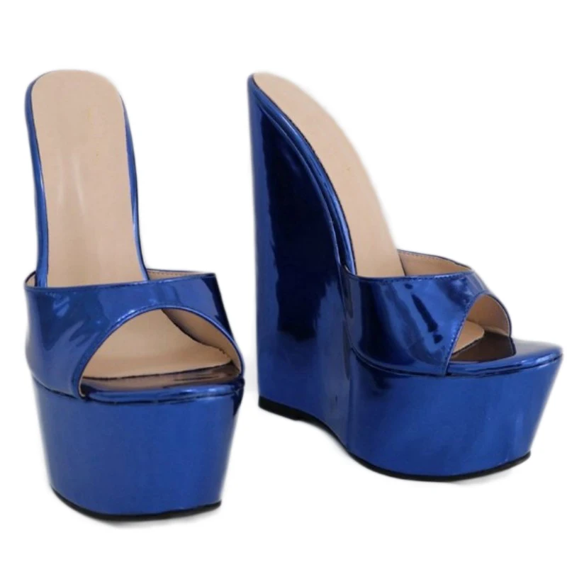 DIZHUANG shoes Sexy women's high-heeled slippers. About 20cm heel height. Open toed slippers. Summer women's shoes. Blue sandals
DIZHUANG shoes Sexy women's high-heeled slippers. About 20cm heel height. Open toed slippers. Summer women's shoes. Blue sandals