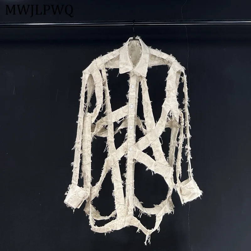 MWJLPWQ Hollow Out Design Long Sleeve Shirt Men High Street Single Breasted Rough Edge Women Loose Casual Tops Autumn New 11431
MWJLPWQ Hollow Out Design Long Sleeve Shirt Men High Street Single Breasted Rough Edge Women Loose Casual Tops Autumn New 11431