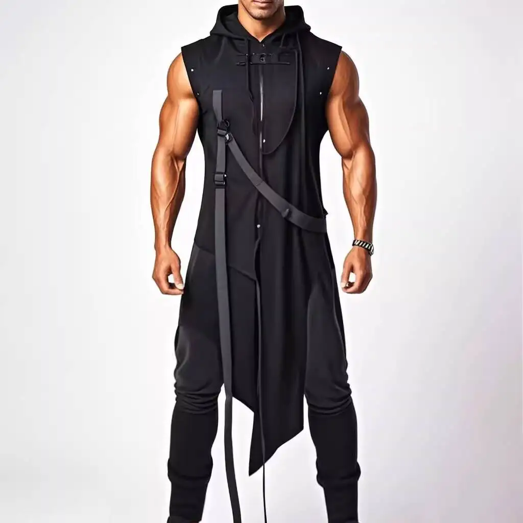 2026 Spring Men's Vintage Gothic Hooded Trench Coat Edgy Strap Detail Sleeveless Mid Length Punk Hipster Jacket Cosplay Costumes
2026 Spring Men's Vintage Gothic Hooded Trench Coat Edgy Strap Detail Sleeveless Mid Length Punk Hipster Jacket Cosplay Costumes