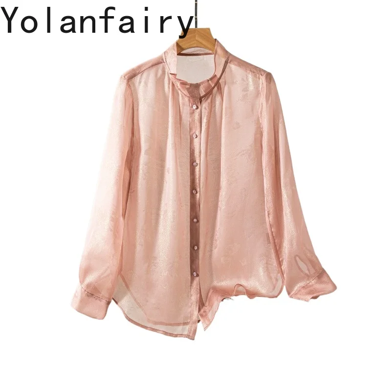 YOLANFAIRY 100% Real Mulberry Silk Shirts for Women Fashion Long Sleeve Blouses Woman Elegant Stand Collar Organza Jacquard Tops
YOLANFAIRY 100% Real Mulberry Silk Shirts for Women Fashion Long Sleeve Blouses Woman Elegant Stand Collar Organza Jacquard Tops