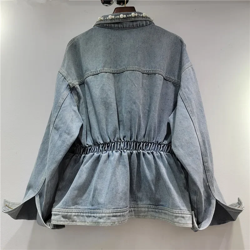 Vintage Washed Blue Denim Jacket Women Spring Autumn Heavy Work Pearl Beading Big Pocket Jeans Jacket Streetwear
Vintage Washed Blue Denim Jacket Women Spring Autumn Heavy Work Pearl Beading Big Pocket Jeans Jacket Streetwear