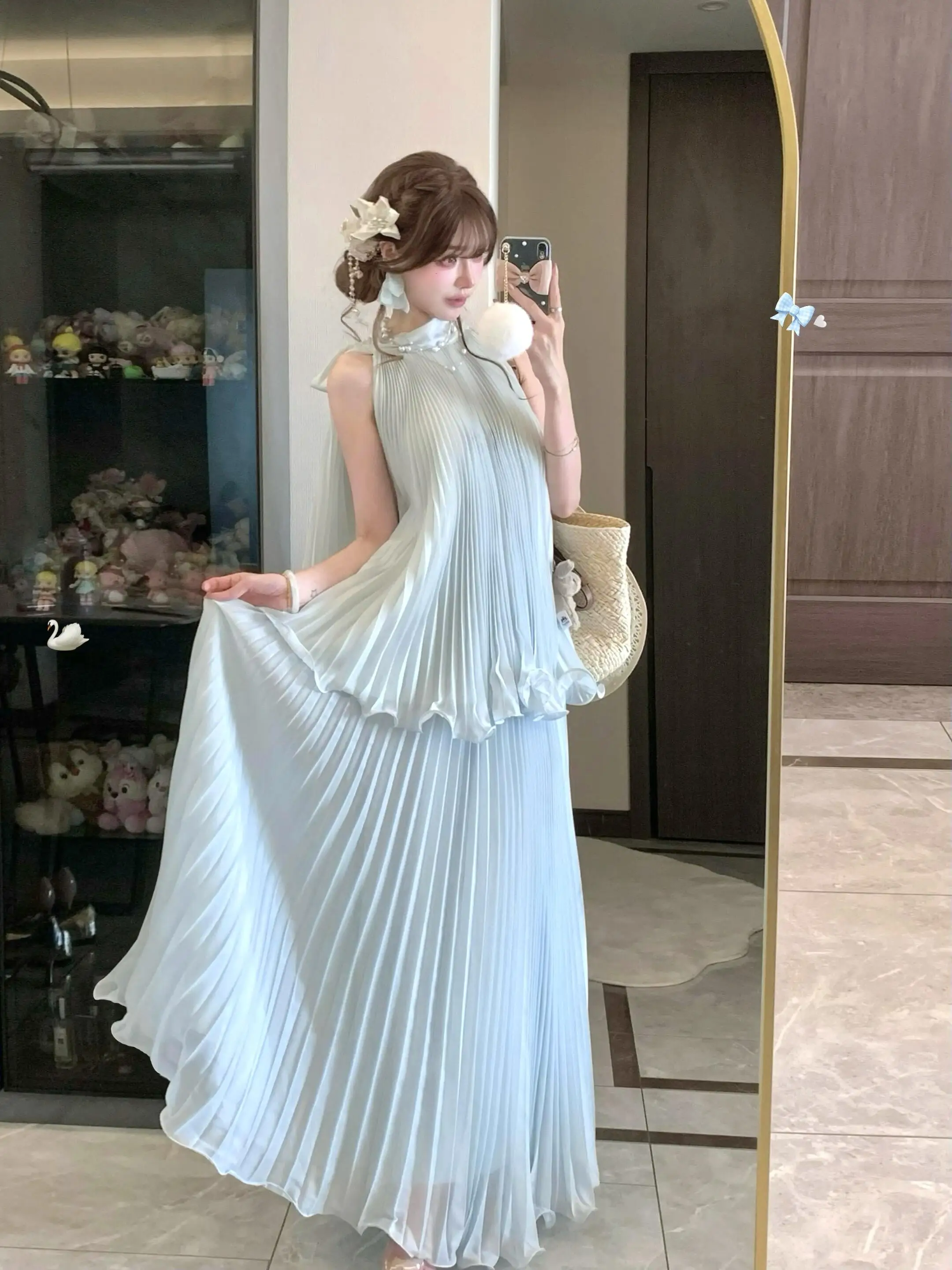 Kumikumi Gentle Wind Blue Elegance Sleeveless Women's Summer High Waist Loose Fit Midi Skirt Two-Piece Set Casual Fashion
Kumikumi Gentle Wind Blue Elegance Sleeveless Women's Summer High Waist Loose Fit Midi Skirt Two-Piece Set Casual Fashion