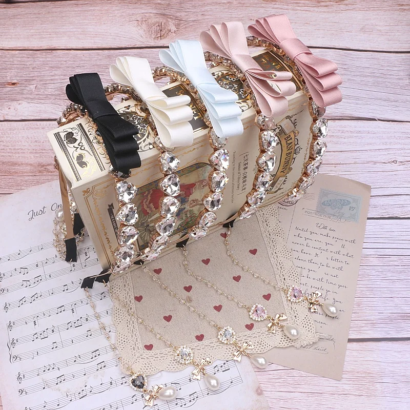 Ribbon Headband with Rhinestone Chains Bowknot Hair Hoop Headdress for Women Japanese Lolita Elegant Hair Accessories Female
Ribbon Headband with Rhinestone Chains Bowknot Hair Hoop Headdress for Women Japanese Lolita Elegant Hair Accessories Female