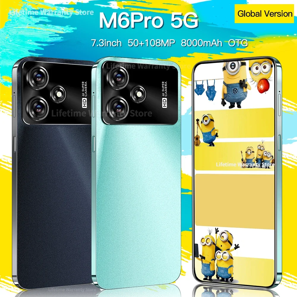 Global VER M6 Pro 5G Smart Phone Deca Core 22GB+2TB 7.3 Inch Mini Smart phones Android 14 Mobile Phone 8000 mAh Battery Face lD
Global VER M6 Pro 5G Smart Phone Deca Core 22GB+2TB 7.3 Inch Mini Smart phones Android 14 Mobile Phone 8000 mAh Battery Face lD