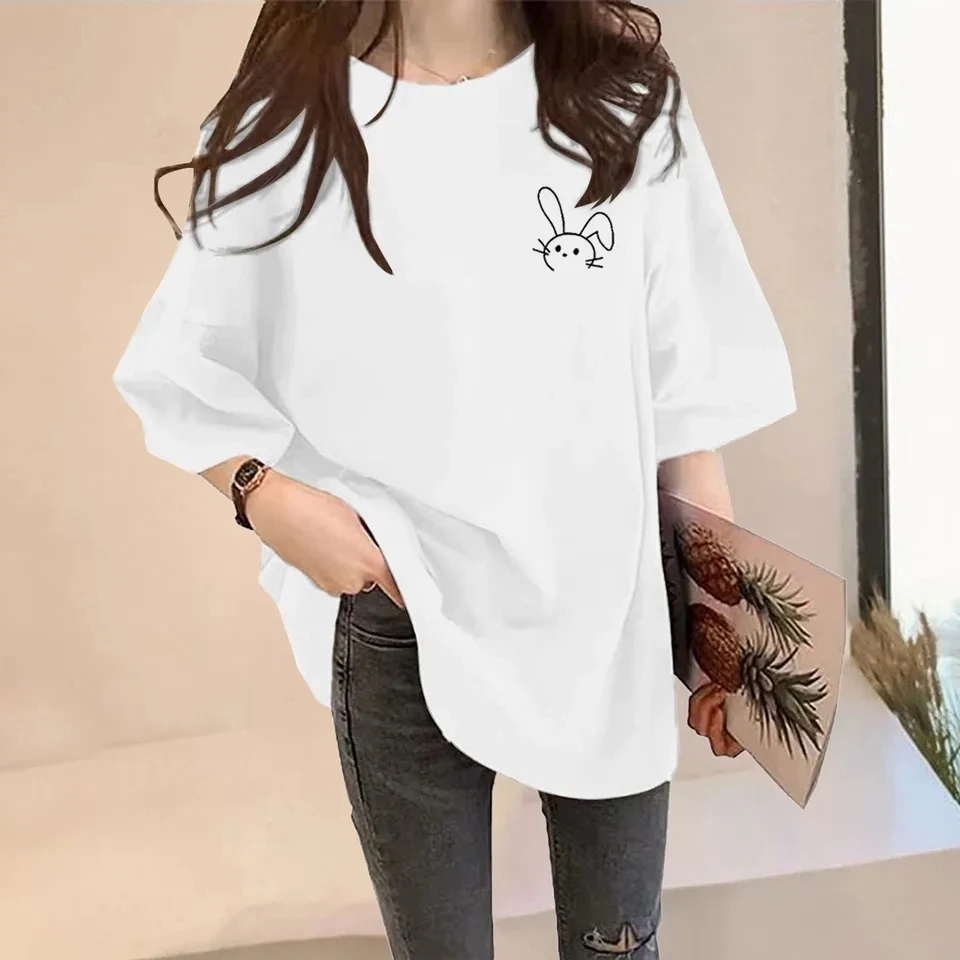 Cartoon Rabbit Print T-Shirt For Women Graphic Tees Summer Short Sleeve Tshirt Oversized Tops Female Crew Neck Casual T Shirts
Cartoon Rabbit Print T-Shirt For Women Graphic Tees Summer Short Sleeve Tshirt Oversized Tops Female Crew Neck Casual T Shirts