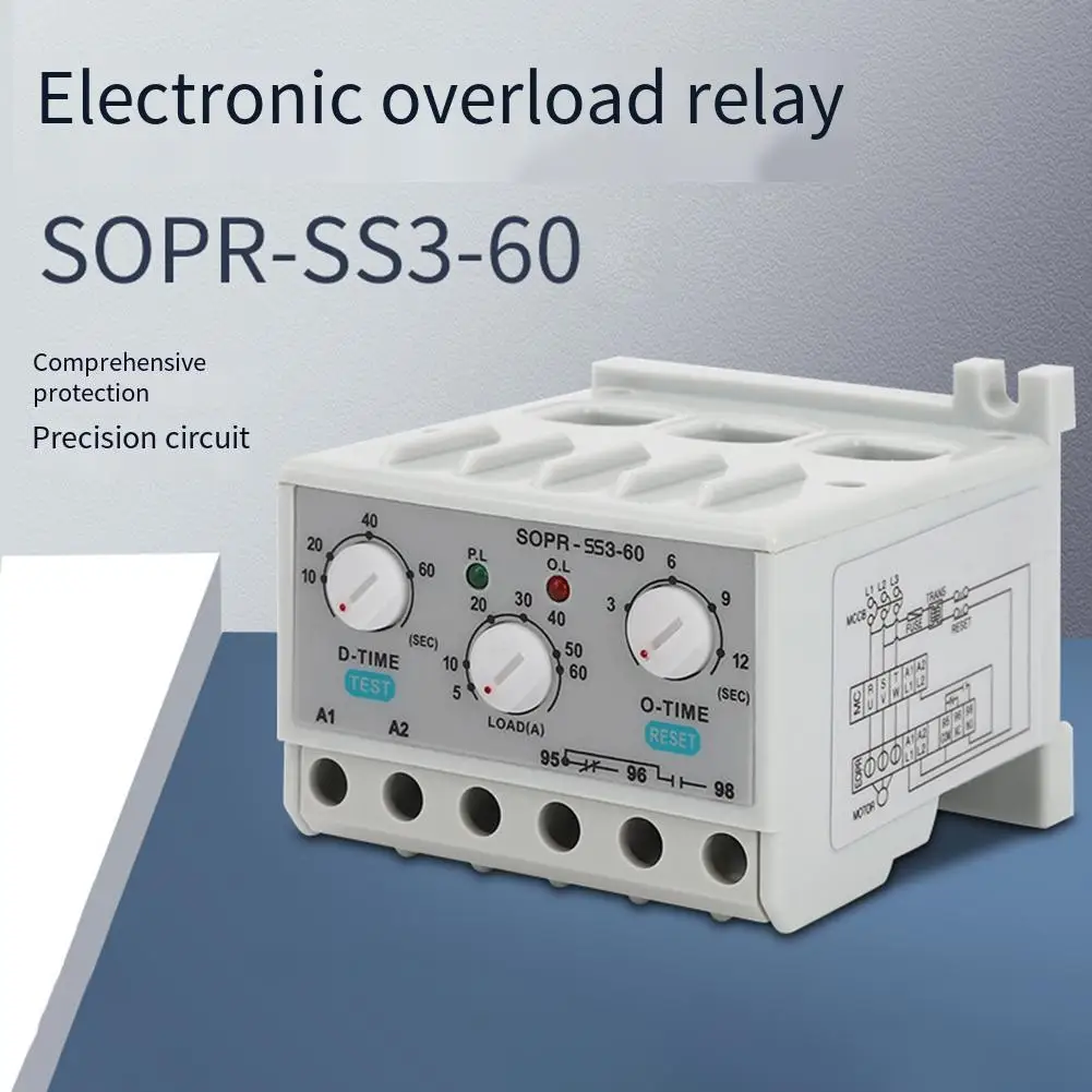 SOPR-SS3-220 Electronic Overload Relay, Motor Protector, Thermal Overload Relay, 50/60Hz, 35mm DIN Rail Mount (Un: 90-260VAC)
SOPR-SS3-220 Electronic Overload Relay, Motor Protector, Thermal Overload Relay, 50/60Hz, 35mm DIN Rail Mount (Un: 90-260VAC)