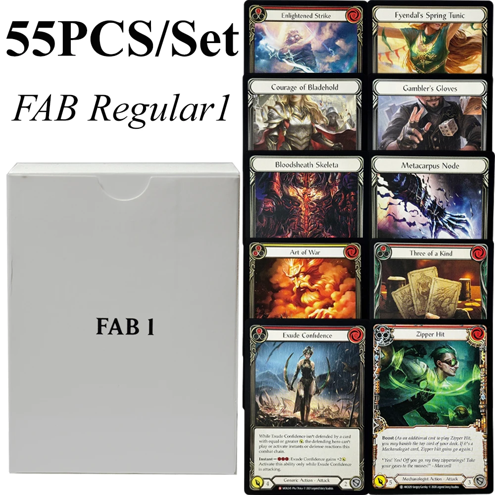 55PCS/Set PROXY FAB Cards Regular Collectible Game Card Zipper Hit Breeze Rider Boots Bloodsheath Skeleta Art of War Crater Fist
55PCS/Set PROXY FAB Cards Regular Collectible Game Card Zipper Hit Breeze Rider Boots Bloodsheath Skeleta Art of War Crater Fist
