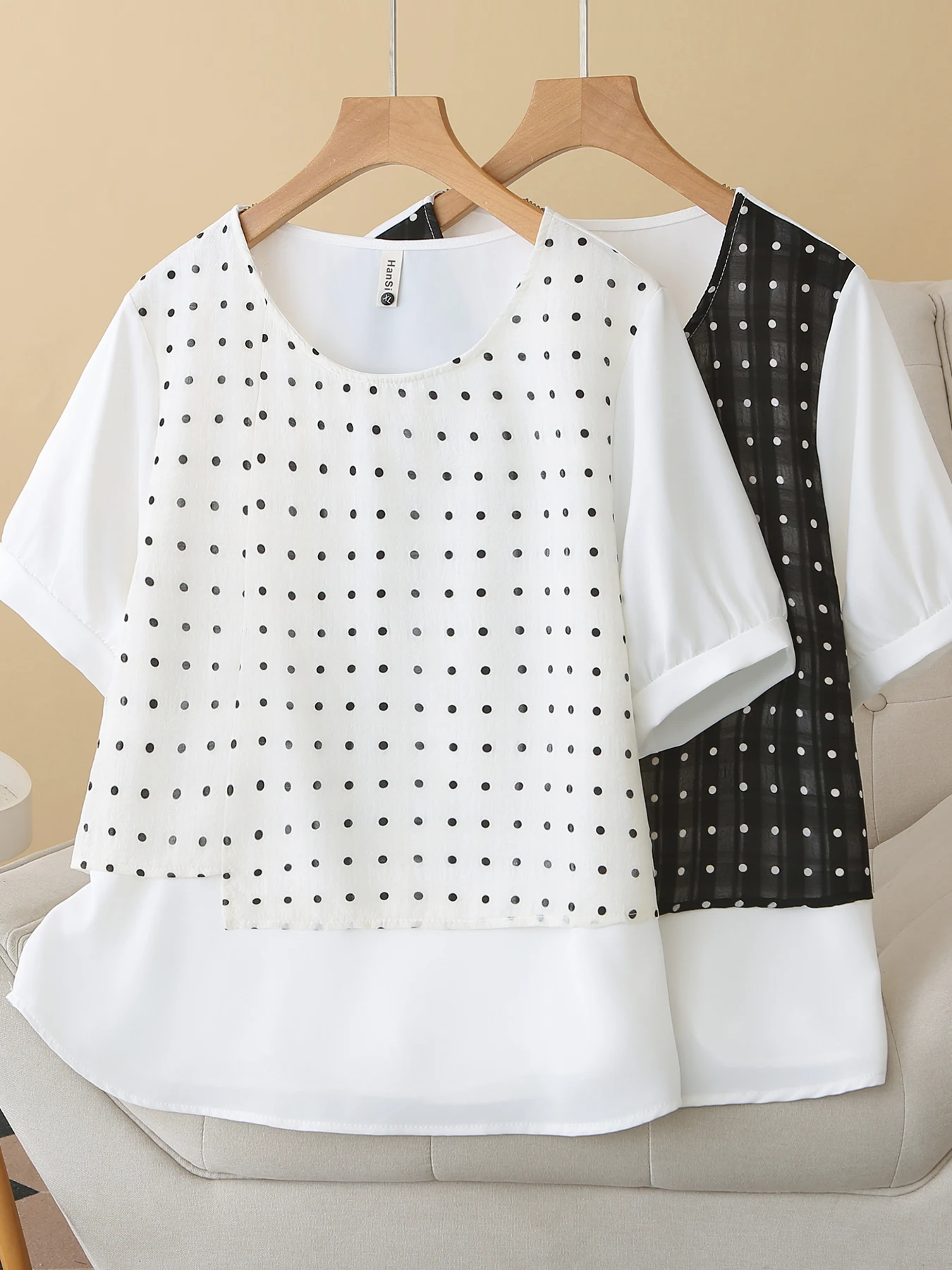 Summer Polka Dot Short Sleeve Loose Casual Shirt Women's Loose Feeling Fake Two-Piece Top Comfortable Breathable Polyester Fiber
Summer Polka Dot Short Sleeve Loose Casual Shirt Women's Loose Feeling Fake Two-Piece Top Comfortable Breathable Polyester Fiber