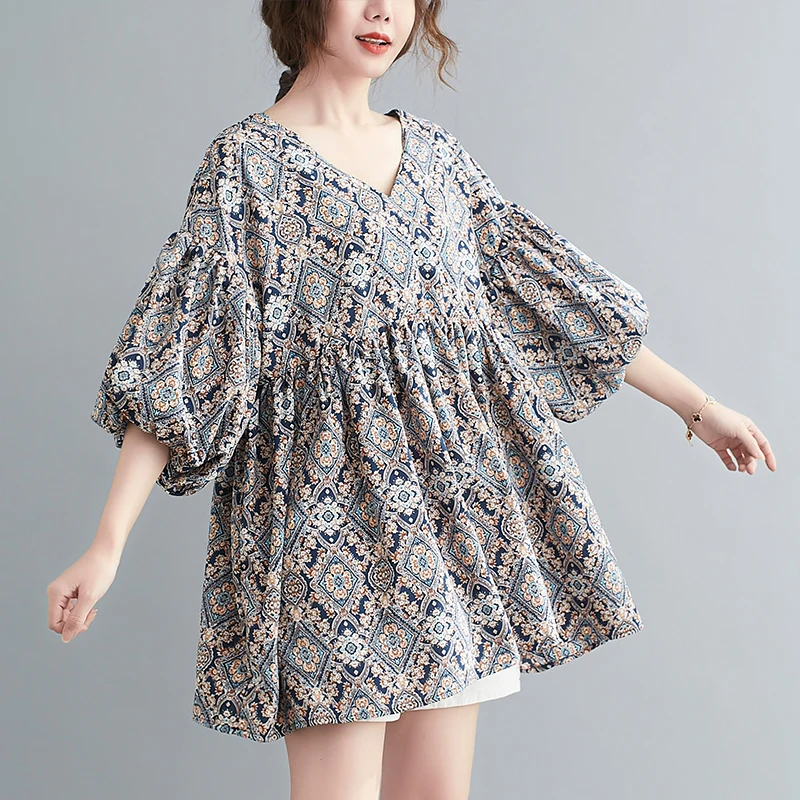 2024 New Arrival Summer Women Loose Fit Casual Vintage Print V-neck Puff Sleeve Blouse All-matched Short Sleeve Shirts S31
2024 New Arrival Summer Women Loose Fit Casual Vintage Print V-neck Puff Sleeve Blouse All-matched Short Sleeve Shirts S31