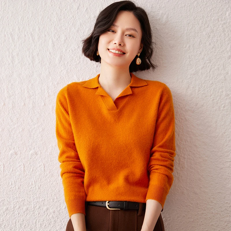 High-End Polo Collar 100%Cashmere Sweater Women's Loose Versatile Knitted Sweater Solid Color Turn-Down Collar Base Wool Sweater
High-End Polo Collar 100%Cashmere Sweater Women's Loose Versatile Knitted Sweater Solid Color Turn-Down Collar Base Wool Sweater
