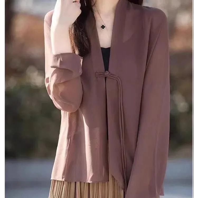 New Chinese Style Sun Protection Long Sleeve Shirts Women Summer Thin Cotton Polyester Woven V-neck Open Cardigan Design
New Chinese Style Sun Protection Long Sleeve Shirts Women Summer Thin Cotton Polyester Woven V-neck Open Cardigan Design