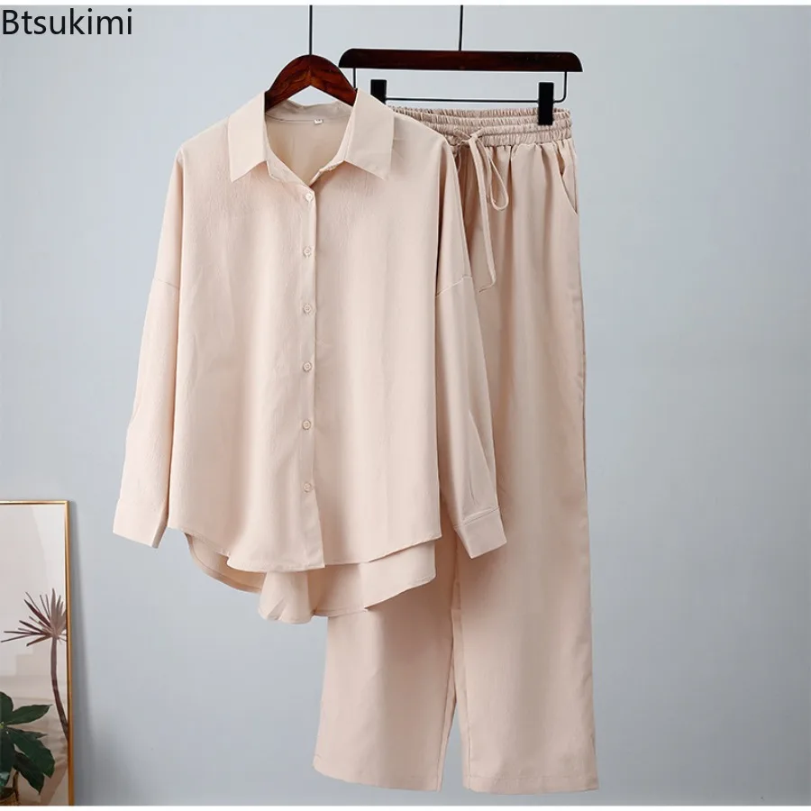 New2025 Women's Casual Two Piece Pant Sets Solid Long Sleeve Shirts Top and High Waist Wide Leg Trousers Suits Pants Sets Female
New2025 Women's Casual Two Piece Pant Sets Solid Long Sleeve Shirts Top and High Waist Wide Leg Trousers Suits Pants Sets Female