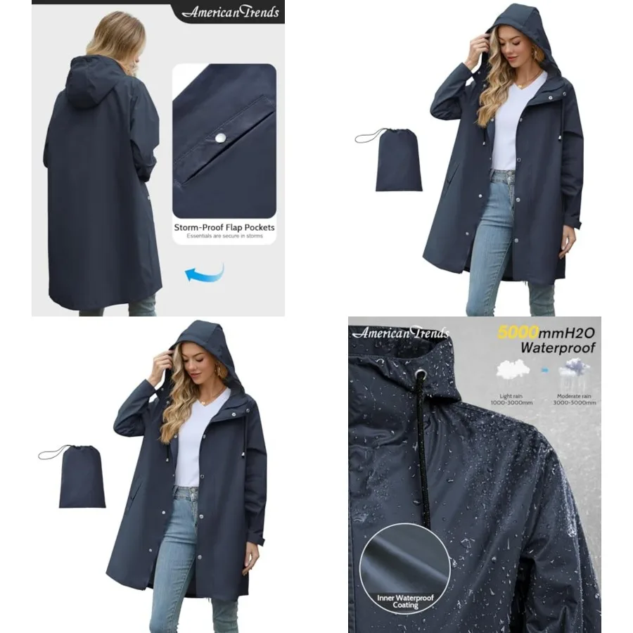 American Trends Packable Waterproof Rain Jacket Women with Hood Raincoat Windbreaker Long Hooded Trench Coats S-2XL Available
American Trends Packable Waterproof Rain Jacket Women with Hood Raincoat Windbreaker Long Hooded Trench Coats S-2XL Available