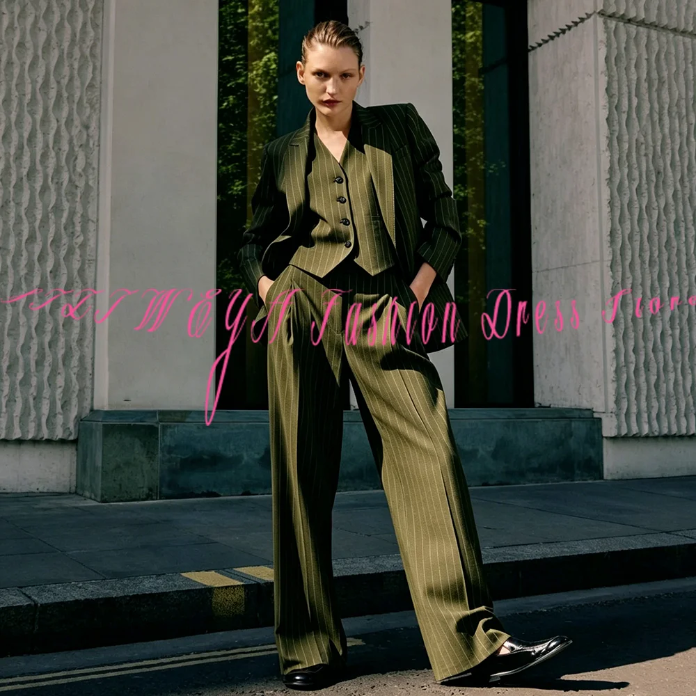Green Stripe Woman Suits Smart Casual Simple 3 Pieces (Blazer+Vest+Pant) Fashion Trousers Office Commute Blazer Set Customized
Green Stripe Woman Suits Smart Casual Simple 3 Pieces (Blazer+Vest+Pant) Fashion Trousers Office Commute Blazer Set Customized
