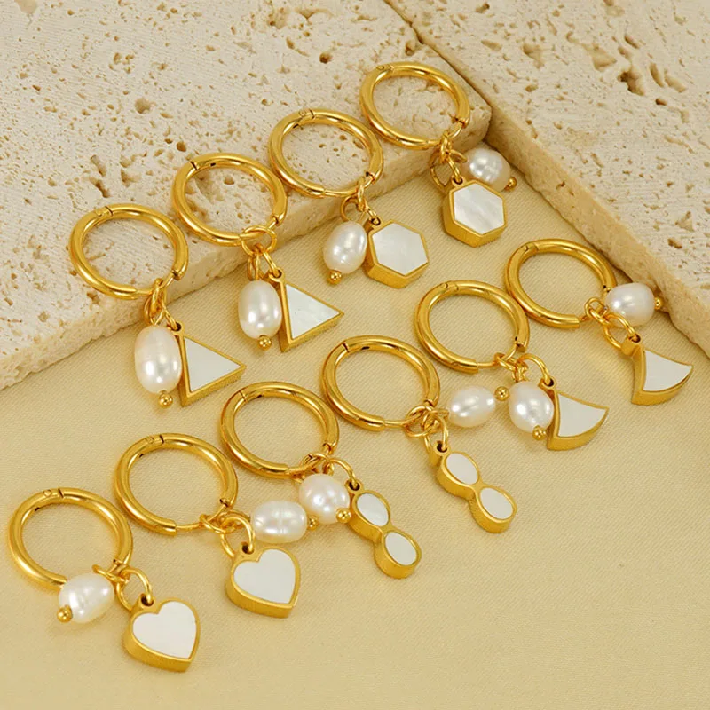 10Pcs Stainless Steel Gold Plated Hoop Earrings for Women Fashion Heart Shape Shell Pearl Drop Earrings
10Pcs Stainless Steel Gold Plated Hoop Earrings for Women Fashion Heart Shape Shell Pearl Drop Earrings