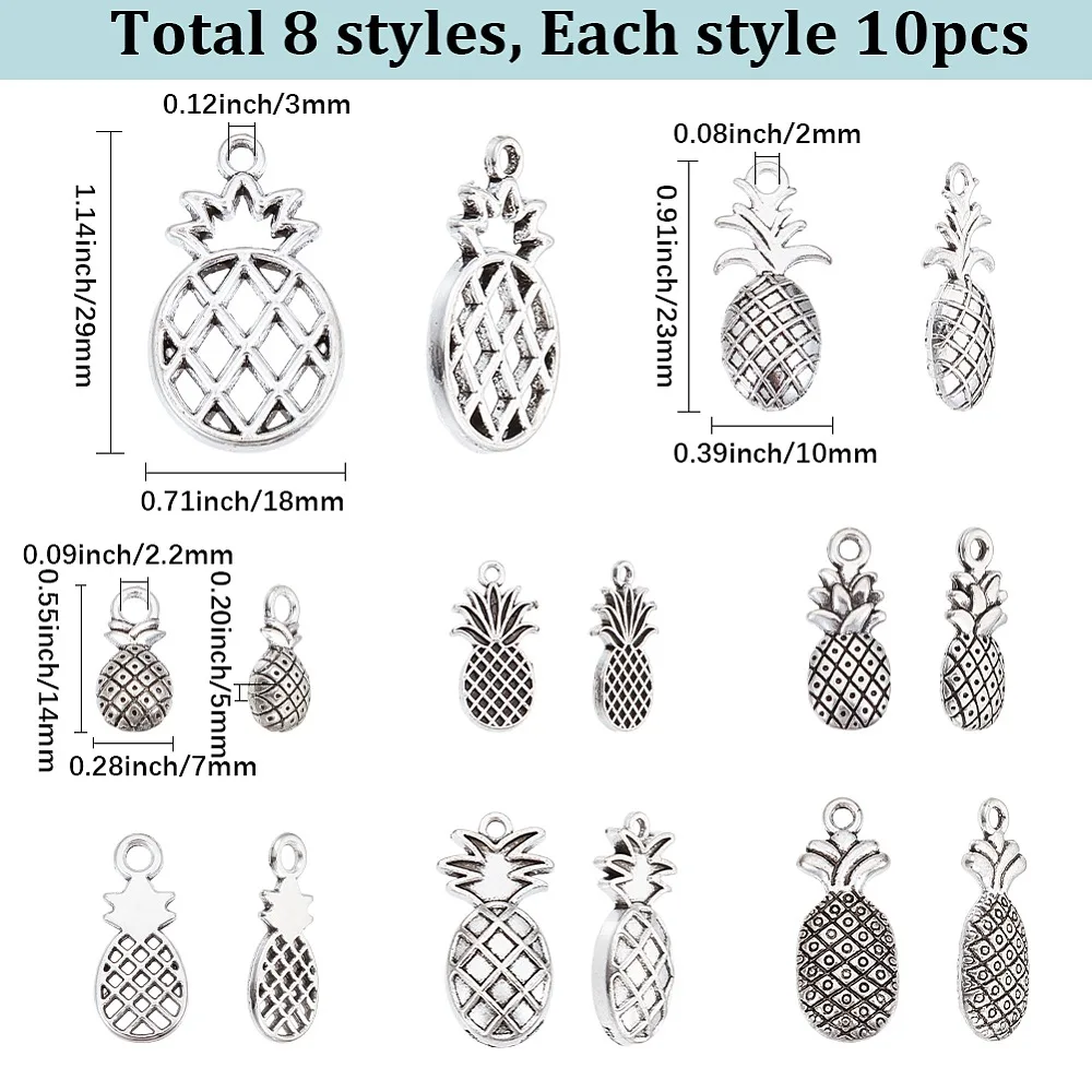 80Pcs 8 Styles Style Alloy Charms Cadmium Free Lead Free Pineapple Silver 14~29x7~18x2~5mm Hole: 2~3mm
80Pcs 8 Styles Style Alloy Charms Cadmium Free Lead Free Pineapple Silver 14~29x7~18x2~5mm Hole: 2~3mm