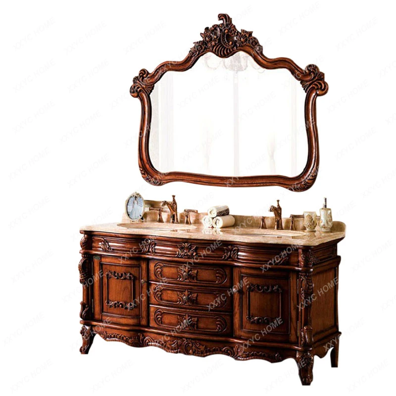 European-Style Bathroom Cabinet Red Oak Solid Wood Bathroom Cabinet Bathroom Double Basin Washstand Marble Wash Basin
European-Style Bathroom Cabinet Red Oak Solid Wood Bathroom Cabinet Bathroom Double Basin Washstand Marble Wash Basin