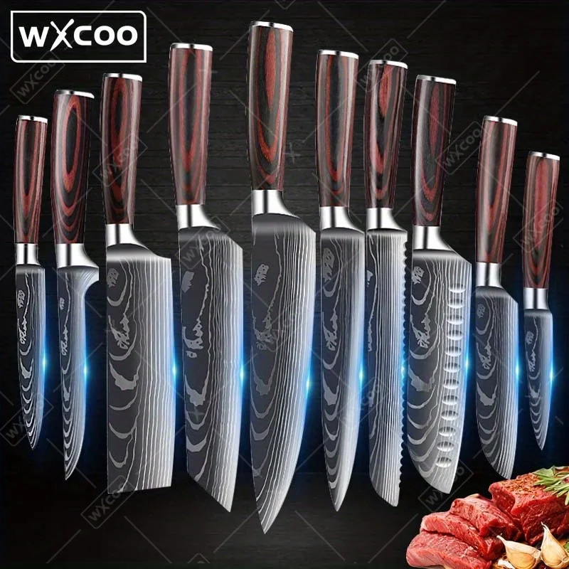 10 Pcs High Carbon Stainless Steel Damascus Knife Set Chef Utility Cleaver Slicer Santoku Vegetable Meat Boning Kitchen
10 Pcs High Carbon Stainless Steel Damascus Knife Set Chef Utility Cleaver Slicer Santoku Vegetable Meat Boning Kitchen