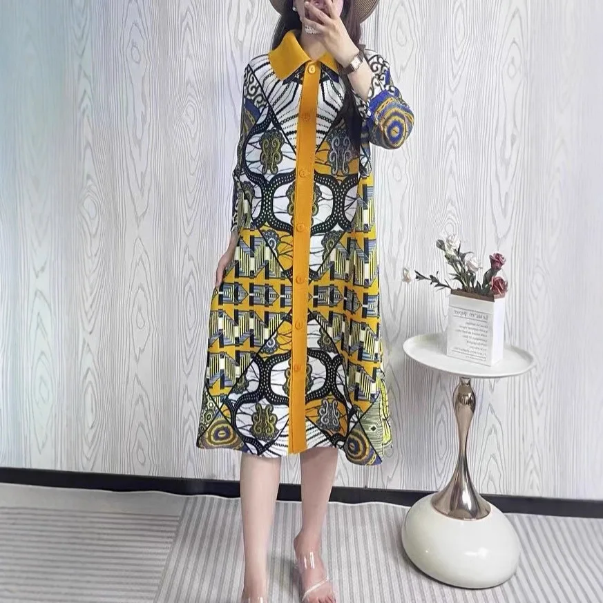 Miyake 2025 Summer Women's Fashion Printed Wrinkle Dress Versatile Look Slim Korean Version Loose Medium Long Dress Elegant
Miyake 2025 Summer Women's Fashion Printed Wrinkle Dress Versatile Look Slim Korean Version Loose Medium Long Dress Elegant