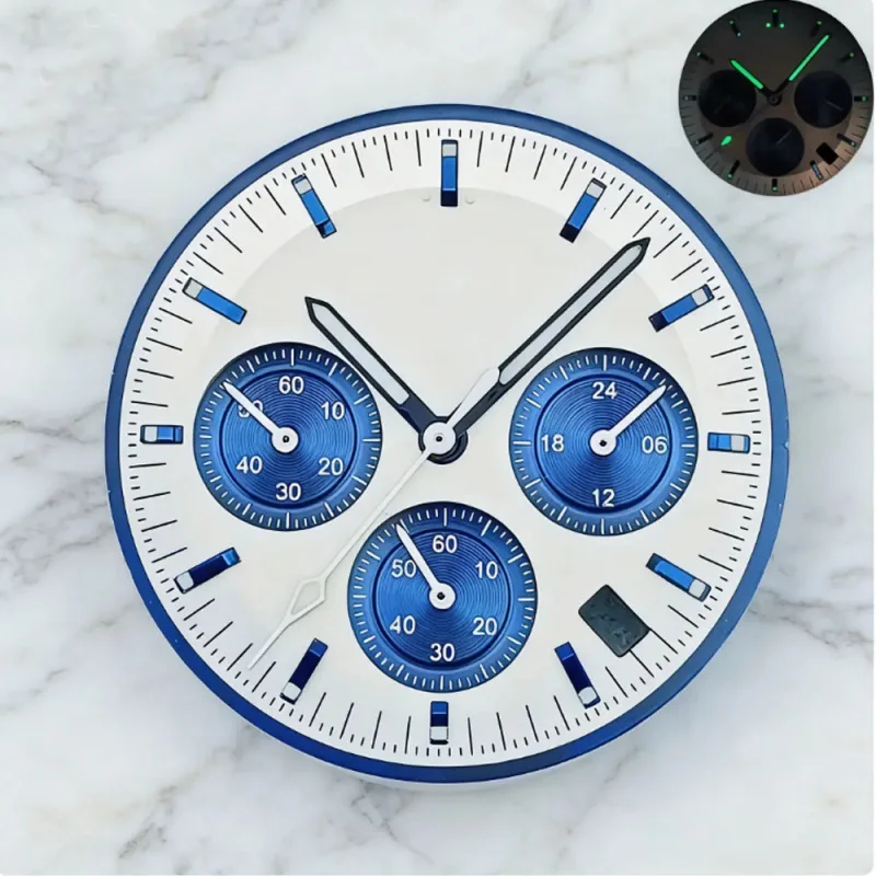 Chronograph VK63 blue speedmaster 32.5mm watch dial and hands suitable for VK63 quartz movement assembly watch accessories
Chronograph VK63 blue speedmaster 32.5mm watch dial and hands suitable for VK63 quartz movement assembly watch accessories