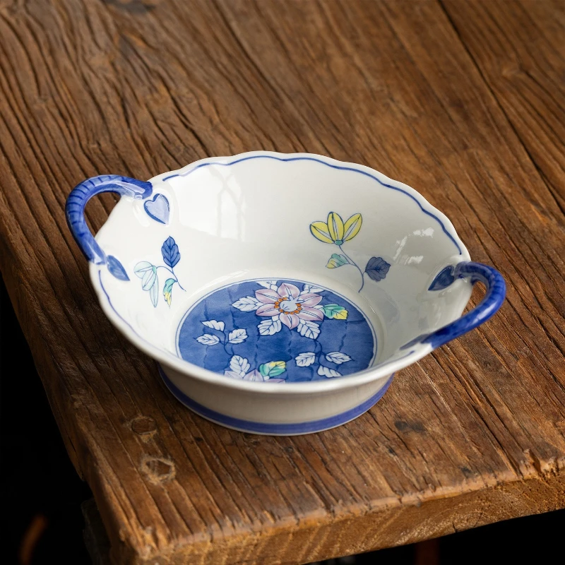 LTT hand-painted glazed blue and white binaural bowl Japanese cover rice bowl lace fruit pot
LTT hand-painted glazed blue and white binaural bowl Japanese cover rice bowl lace fruit pot
