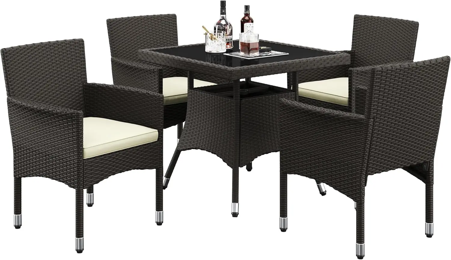 5-Piece Patio Furniture Set,Outdoor Rattan 4 Dining Chairs &Tempered Glass Table with Umbrella Hole,Garden Backyard Deck Balcony
5-Piece Patio Furniture Set,Outdoor Rattan 4 Dining Chairs &Tempered Glass Table with Umbrella Hole,Garden Backyard Deck Balcony