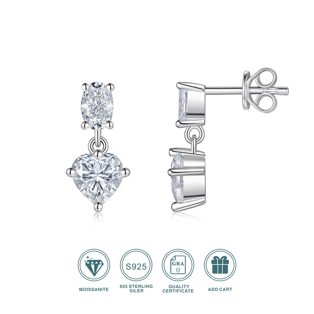 JIUZUAN 2pcs Moissanite Earrings 925 Sterling Silver 18K Gold Plated Hypoallergenic Comes with Certificate
JIUZUAN 2pcs Moissanite Earrings 925 Sterling Silver 18K Gold Plated Hypoallergenic Comes with Certificate