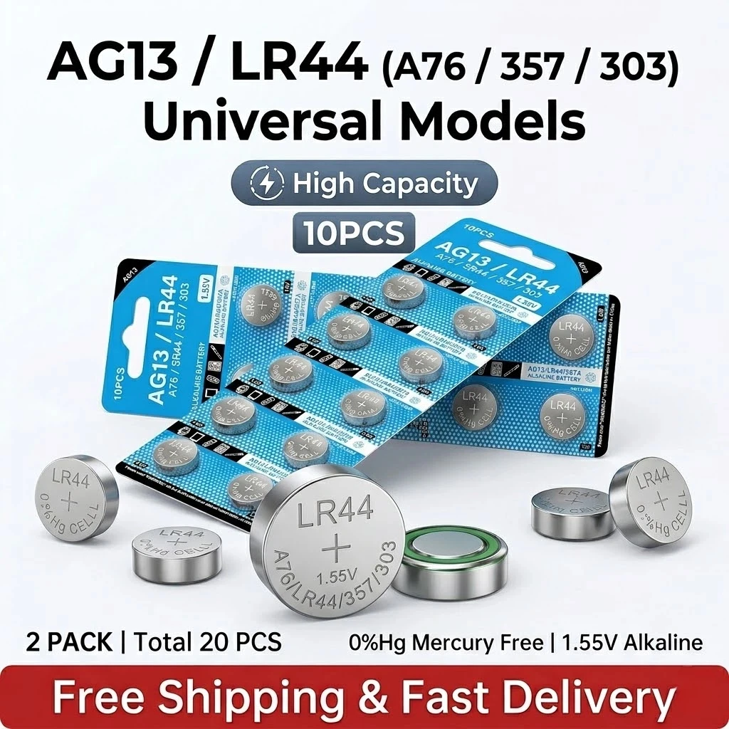 LR44 AG13 1.55V Alkaline Battery Button Coin Cell A76 357 SR44 For Watch Calculator Car Key Remote
LR44 AG13 1.55V Alkaline Battery Button Coin Cell A76 357 SR44 For Watch Calculator Car Key Remote