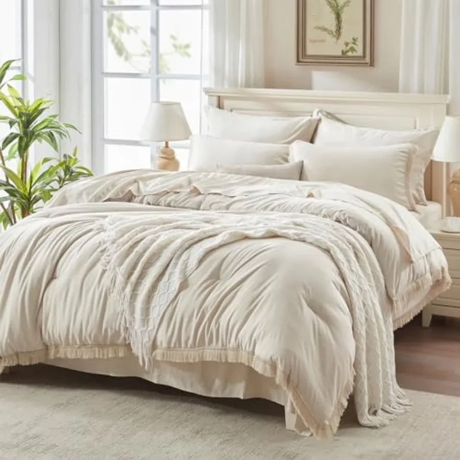 Size Comforter Set 7 Pieces, Beige Bed in a Bag Fluffy Boho Tassel Bed Set, Cream Fringe Bedding Set with Quilt Comforter, Shee
Size Comforter Set 7 Pieces, Beige Bed in a Bag Fluffy Boho Tassel Bed Set, Cream Fringe Bedding Set with Quilt Comforter, Shee