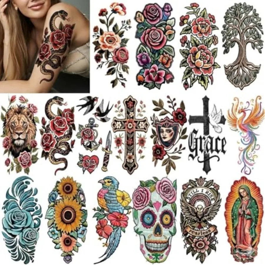 47 Sheets Flower Temporary Tattoos Adult,Women Girl Embroidery Style Skull Cross Lion Snake Rose Butterfly Phoenix Swallow Tree
47 Sheets Flower Temporary Tattoos Adult,Women Girl Embroidery Style Skull Cross Lion Snake Rose Butterfly Phoenix Swallow Tree
