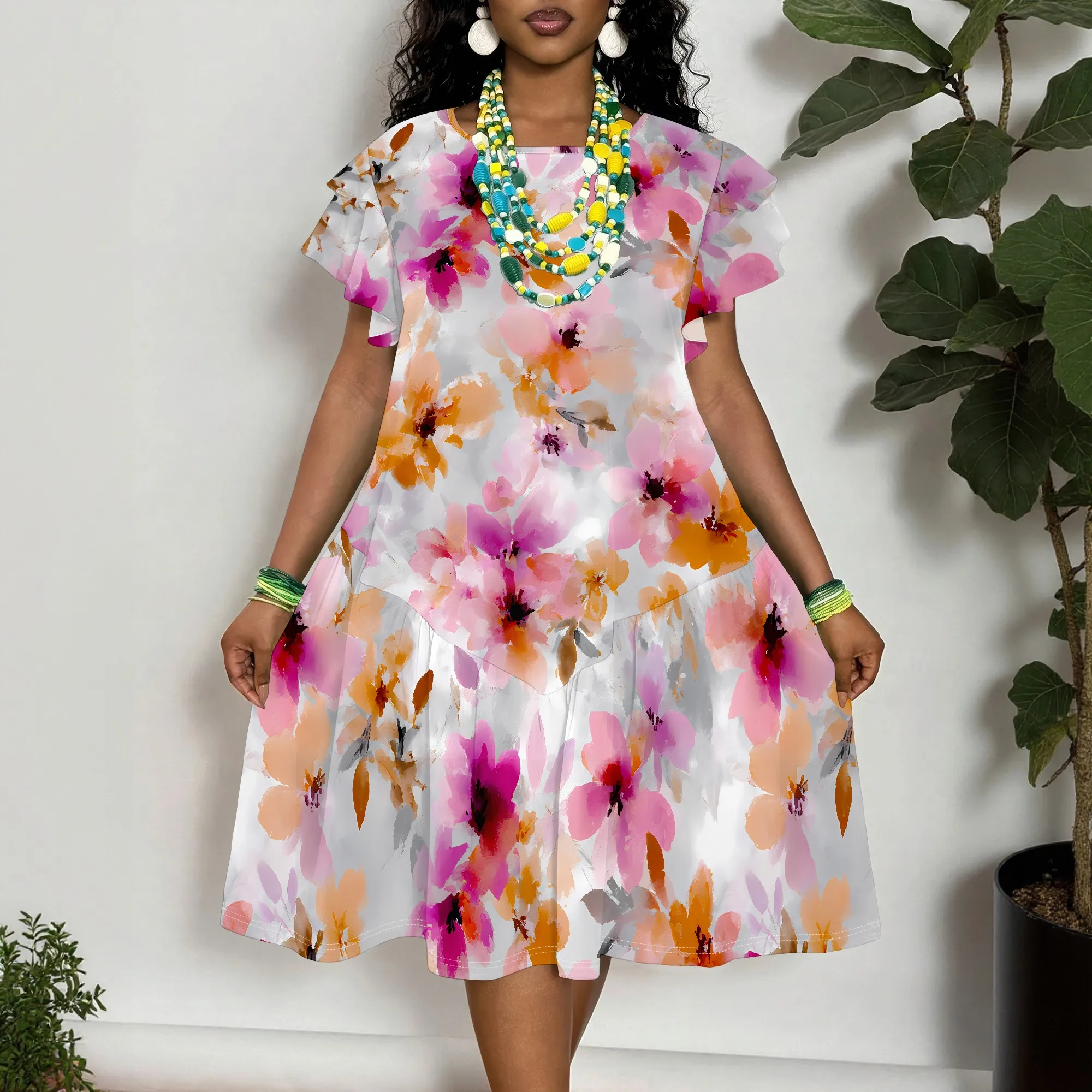 Women's Floral Print Short Sleeve Ruffle Dress Casual Summer A-Line Midi Dress for Plus Size
Women's Floral Print Short Sleeve Ruffle Dress Casual Summer A-Line Midi Dress for Plus Size