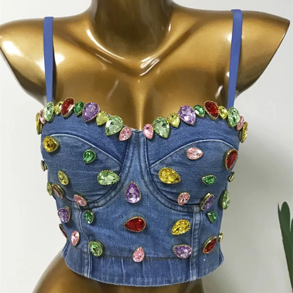 Women Denim Camis Colorful Diamond Crystal Sleeveless Slim Short Tank Tops 2024 Summer New Fashion Vest Crop Top
Women Denim Camis Colorful Diamond Crystal Sleeveless Slim Short Tank Tops 2024 Summer New Fashion Vest Crop Top