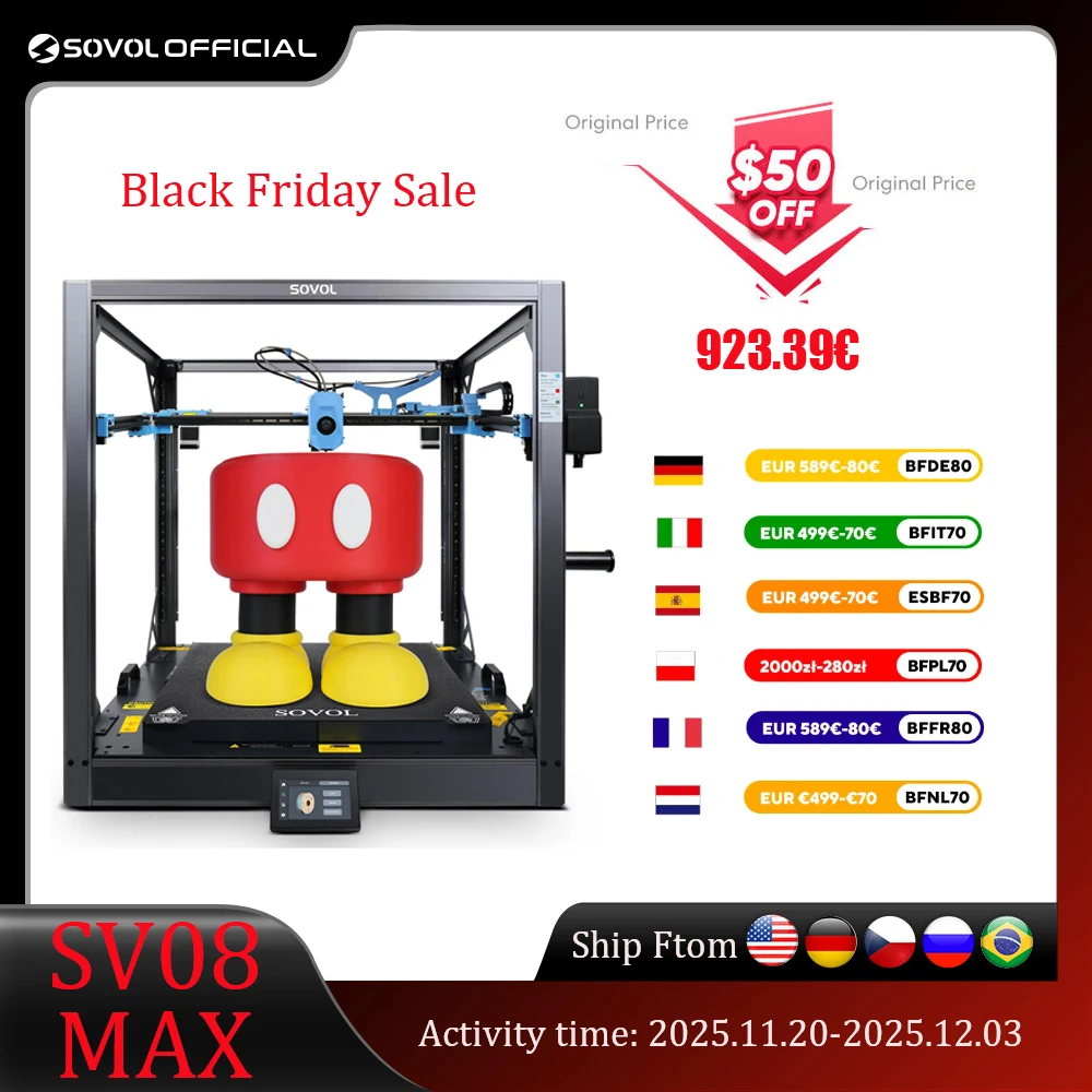 Sovol SV08 MAX CoreXY 3D Printer, Voron 2.4 Open Source 700mm/s High Speed 3D Printers, with Eddy Current Sensor Leveling
Sovol SV08 MAX CoreXY 3D Printer, Voron 2.4 Open Source 700mm/s High Speed 3D Printers, with Eddy Current Sensor Leveling