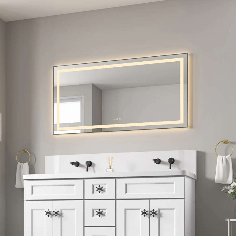 55" x 28" LED Bathroom Mirror with Front and Backlight, Wall Mounted Vanity Mirror with Aluminum Frame, Anti-Fog, Memory, 3 C
55" x 28" LED Bathroom Mirror with Front and Backlight, Wall Mounted Vanity Mirror with Aluminum Frame, Anti-Fog, Memory, 3 C
