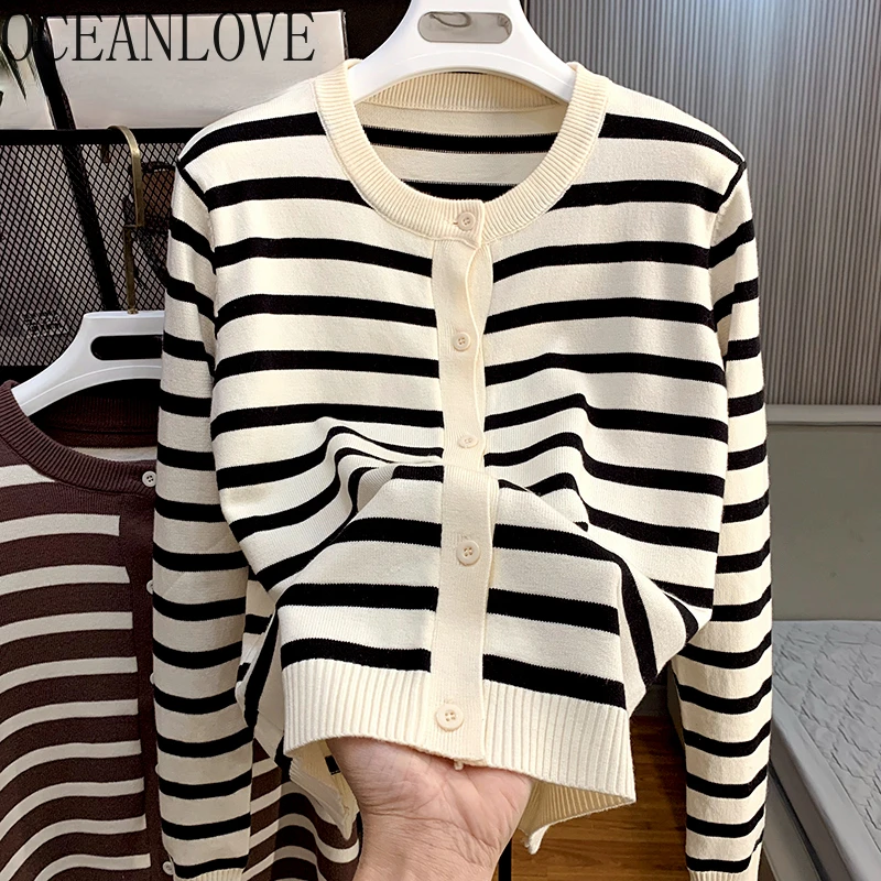 OCEANLOVE Cardigans Stripes Korean Fashion Autumn Winter Simple Women Sweaters Chic Elegant Contrast Color Sueteres Mujer
OCEANLOVE Cardigans Stripes Korean Fashion Autumn Winter Simple Women Sweaters Chic Elegant Contrast Color Sueteres Mujer