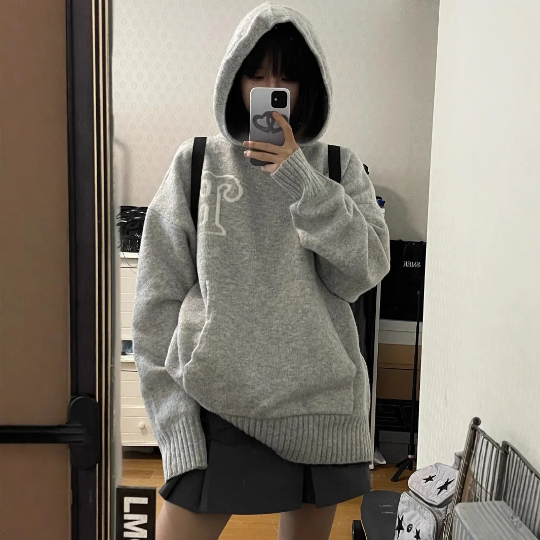 Korean Retro Knitted Women's Hooded Sweatshirt Y2k Streetwear Autumn Winter Harajuku Casual Loose Hooded Jacket for Women Coat
Korean Retro Knitted Women's Hooded Sweatshirt Y2k Streetwear Autumn Winter Harajuku Casual Loose Hooded Jacket for Women Coat