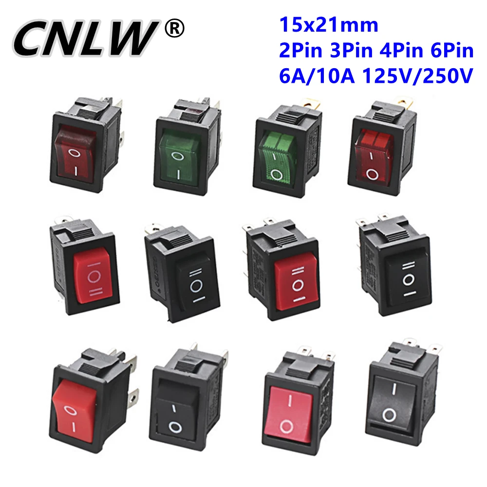 10 PCS Push Button Switch 15x21mm 2Pin 3Pin 4Pin 6Pin 6A/10A 125V/250V KCD1 Snap-in On/Off Rocker Switch 15MM*21MM With Light
10 PCS Push Button Switch 15x21mm 2Pin 3Pin 4Pin 6Pin 6A/10A 125V/250V KCD1 Snap-in On/Off Rocker Switch 15MM*21MM With Light