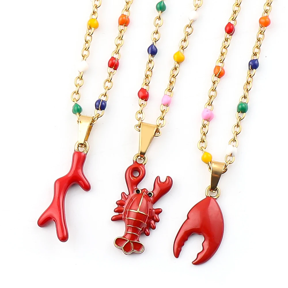 Bohemian Red Lobster Claw Coral Stainless Steel Pendant Necklace for Women Colorful Enamel Beads Chain Necklaces Ocean Jewlery
Bohemian Red Lobster Claw Coral Stainless Steel Pendant Necklace for Women Colorful Enamel Beads Chain Necklaces Ocean Jewlery