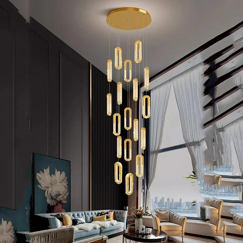 Modern Home Decoration Gold Crystal Chandelier for Living Room Stair Hotel Villa Hall Pendant Lights Interior Hanging Lighting
Modern Home Decoration Gold Crystal Chandelier for Living Room Stair Hotel Villa Hall Pendant Lights Interior Hanging Lighting