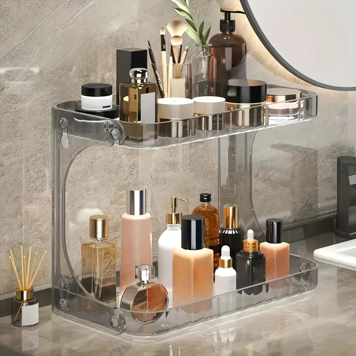 2-Tier Acrylic Makeup Organizer - Clear Cosmetic Shelf for Skincare, Lipstick & Perfume | Bathroom Vanity & Countertop Storage
2-Tier Acrylic Makeup Organizer - Clear Cosmetic Shelf for Skincare, Lipstick & Perfume | Bathroom Vanity & Countertop Storage