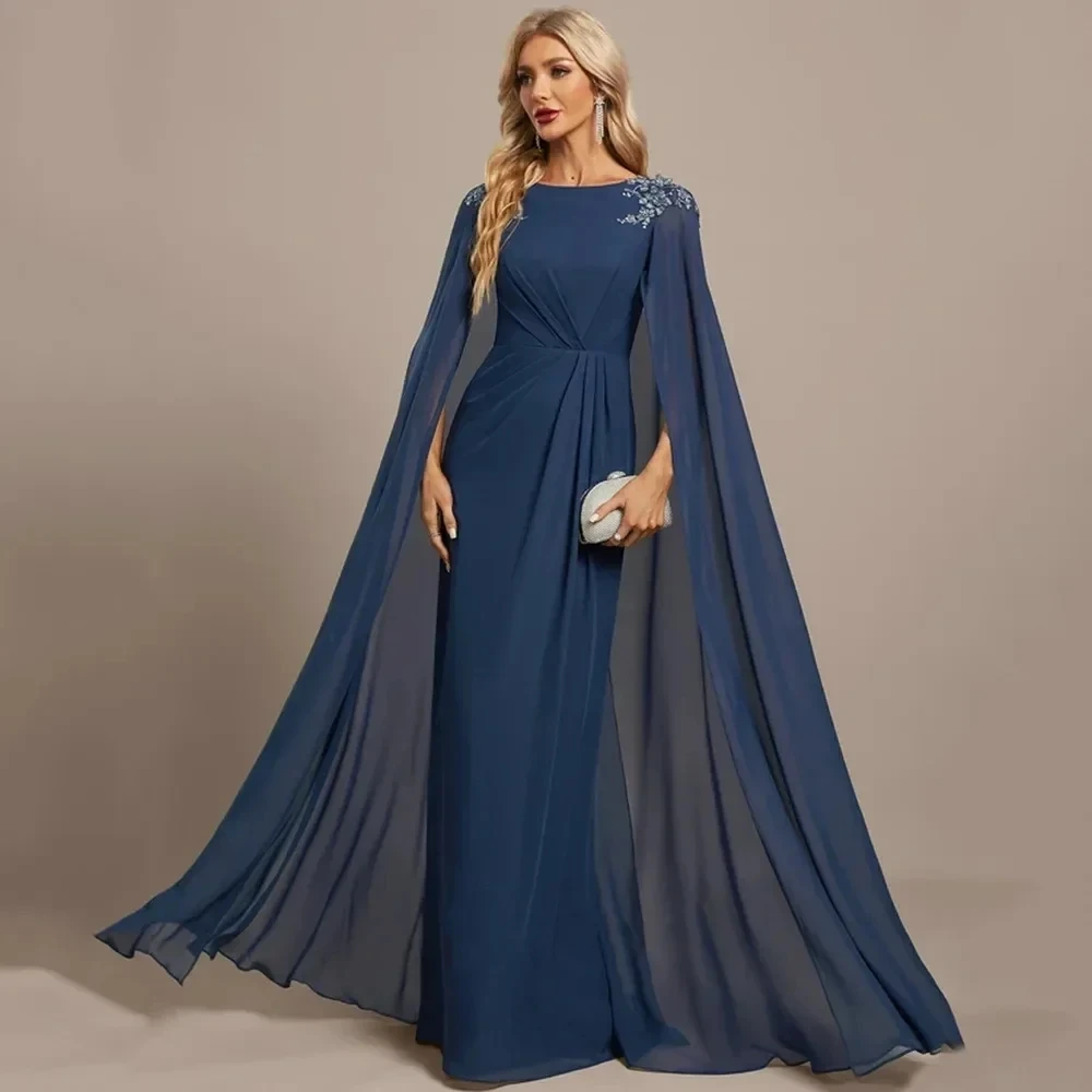Elegant Navy Mother of The Bride Dresses Plus Size Cape Sleeves Scoop Lace Appliques A-line Chiffon Wedding Guest Party Gowns
Elegant Navy Mother of The Bride Dresses Plus Size Cape Sleeves Scoop Lace Appliques A-line Chiffon Wedding Guest Party Gowns